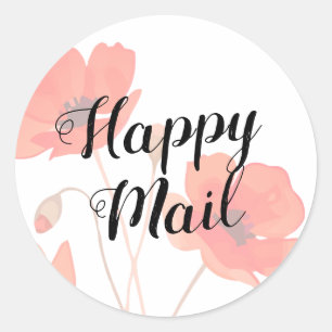 Red Poppy Flower Floral Happy Mail Classic Round Sticker