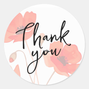 Red Poppy Flower Floral Thank You Classic Round Sticker