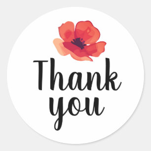 Red Poppy Flower Floral Thank You Classic Round Sticker
