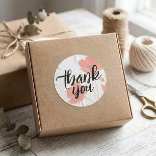 Red Poppy Flower Floral Thank You Classic Round Sticker