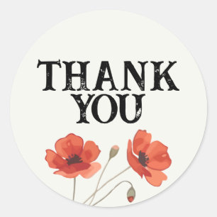 Red Poppy Flower Floral Thank You Classic Round Sticker
