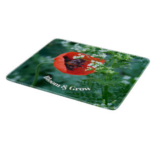 Red Poppy Flower Glass Cutting Board   Floral Art