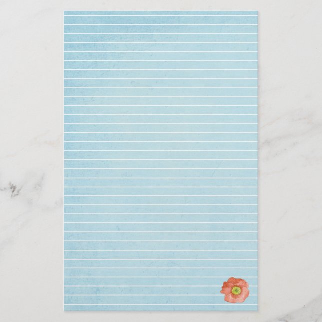 Red Poppy Flower Letter Writing Lined Stationery (Front)