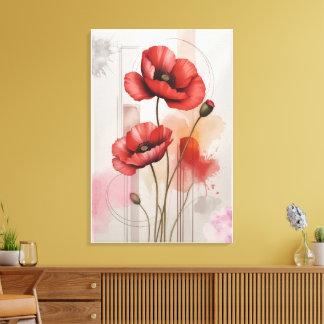 Red poppy flower living room decor wall art