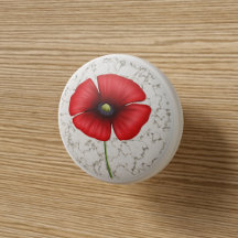 Red Poppy Flower on Faux Marble