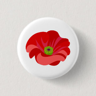 Red poppy flower on white 3 cm round badge