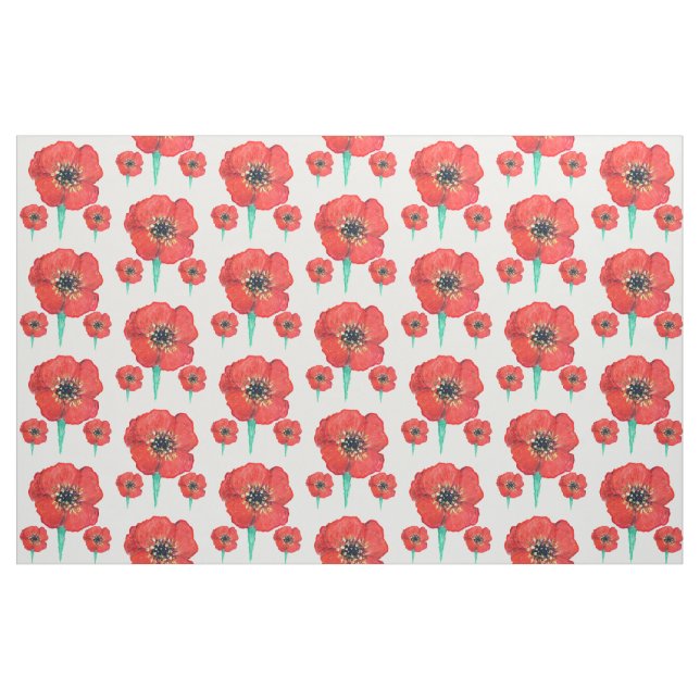 Red poppy flower paint fabric (Fat Quarter)