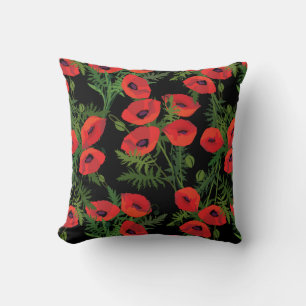 Red Poppy Flower Pattern Cushion