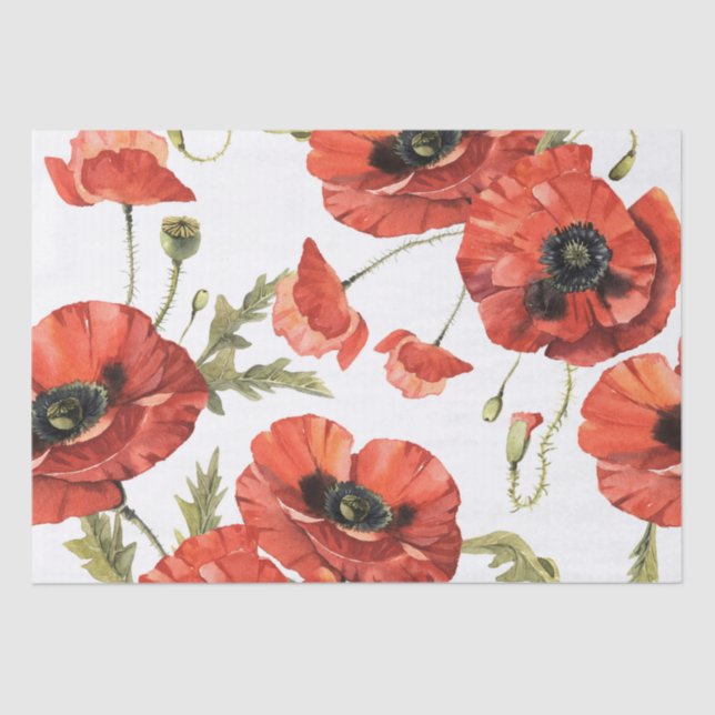 Red Poppy Flower Pattern Decoupage Tissue Paper (Front)