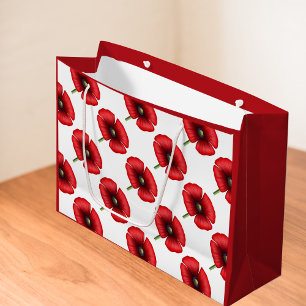 Red Poppy Flower Pattern Large Gift Bag