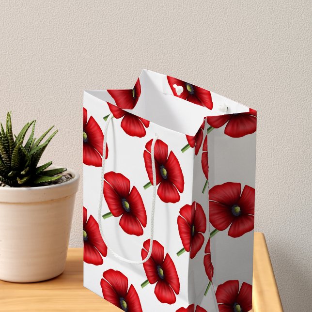 Red Poppy Flower Pattern Medium Floral Gift Bag (A pretty poppy patterned medium gift bag. Check out the collection for other sizes)