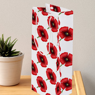 Red Poppy Flower Pattern Tall Wine Gift Bag