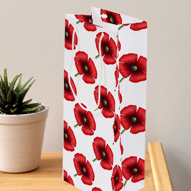 Red Poppy Flower Pattern Tall Wine Gift Bag (Pop a bottle into this pretty poppy wine gift bag. Check out the collection for other gift bag sizes)