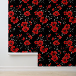 Red Poppy Flower Pattern Wallpaper