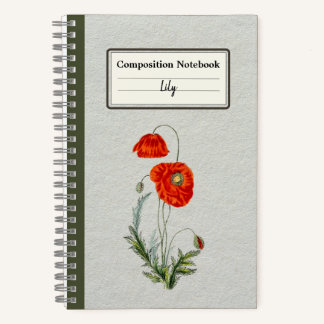 Red Poppy Flower Personalised Composition Notebook