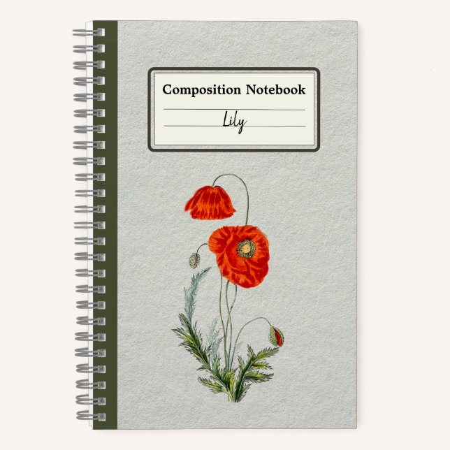 Red Poppy Flower Personalised Composition Notebook (Front)