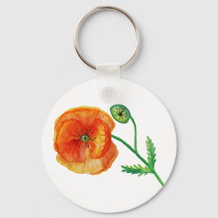 Red Poppy Flower Power Button Key Ring