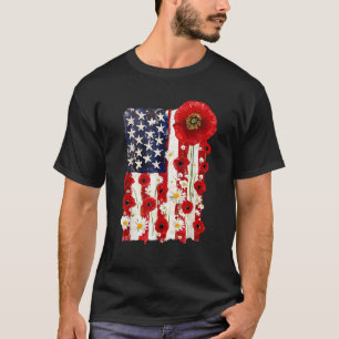 Red Poppy Flower US Flag Patriotic Veterans Day Me T-Shirt