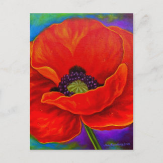 Red Poppy Flower Vibrant Painting Blank Art Postcard