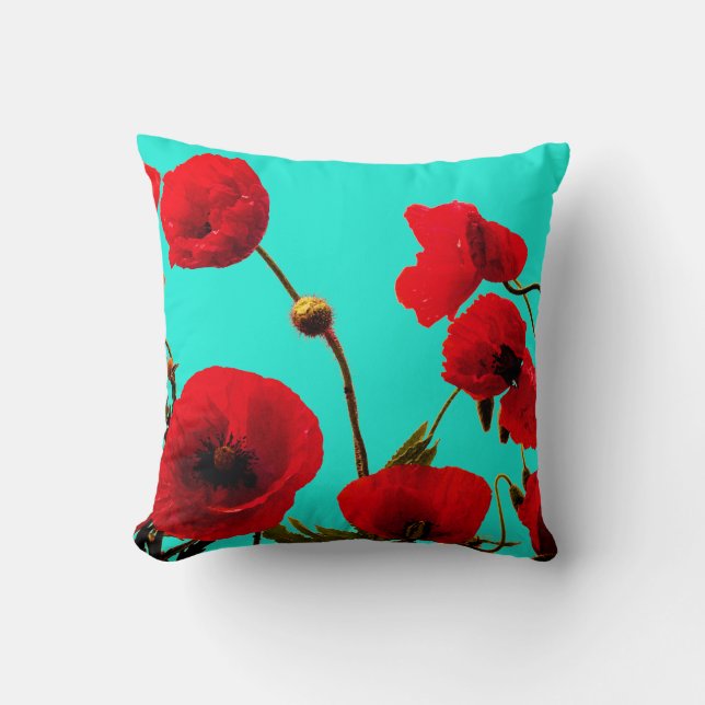 Red Poppy Flower Watercolor Effect Floral Abstract Cushion (Front)