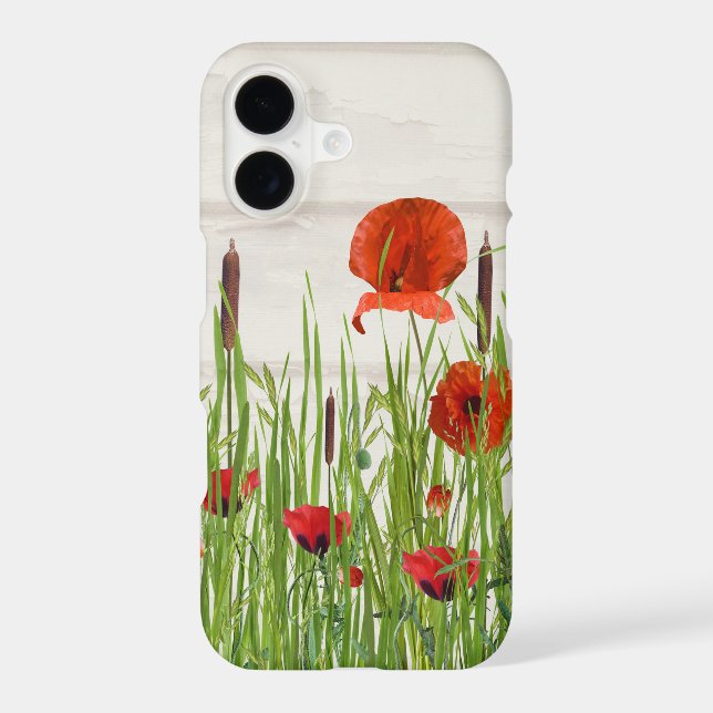 red poppy flower with cattails (Back)