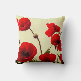Red Poppy Flowers Abstract Colourful Digital Art Cushion