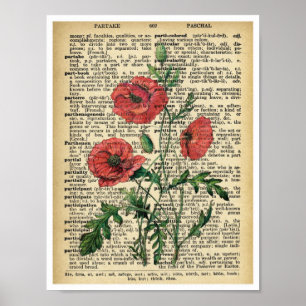 Red Poppy Flowers Art Print Poster Vintage Page