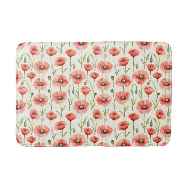 Red Poppy Flowers Birthday Bath Mat (Front)