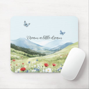 Red Poppy Flowers Blue Butterflies Mouse Pad