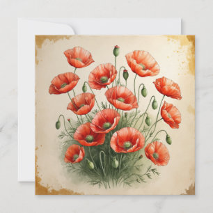 Red Poppy Flowers Bouquet  Card