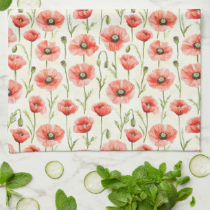 Red Poppy Flowers Bridal Shower Tea Towel