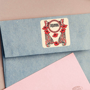 Red Poppy Flowers Butterfly Abstract Dreaming Square Sticker