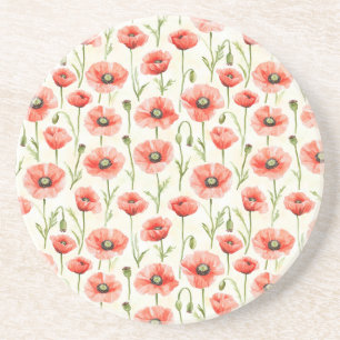 Red Poppy Flowers Coaster