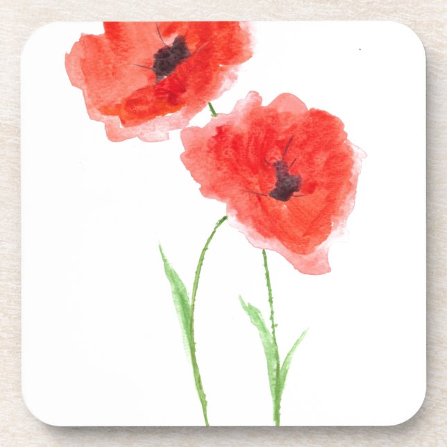 Red poppy flowers coaster (Front)