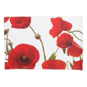 Red Poppy Flowers Colorful Floral Abstract White Pillowcase