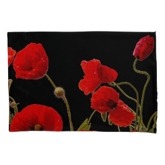 Red Poppy Flowers Colourful Floral Abstract Black Pillowcase