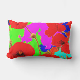 Red Poppy Flowers Colourful Floral Modern Art 2020 Lumbar Cushion