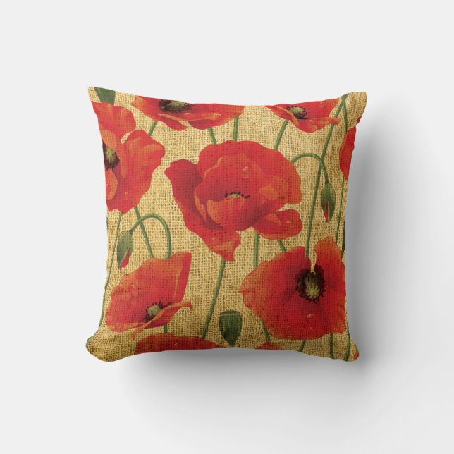 Red Poppy Flowers Cushion (Front)