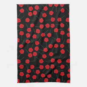 Red Poppy Flowers Custom Pattern Tea Towel