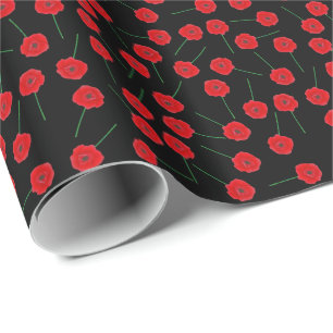 Red Poppy Flowers Custom Pattern Wrapping Paper