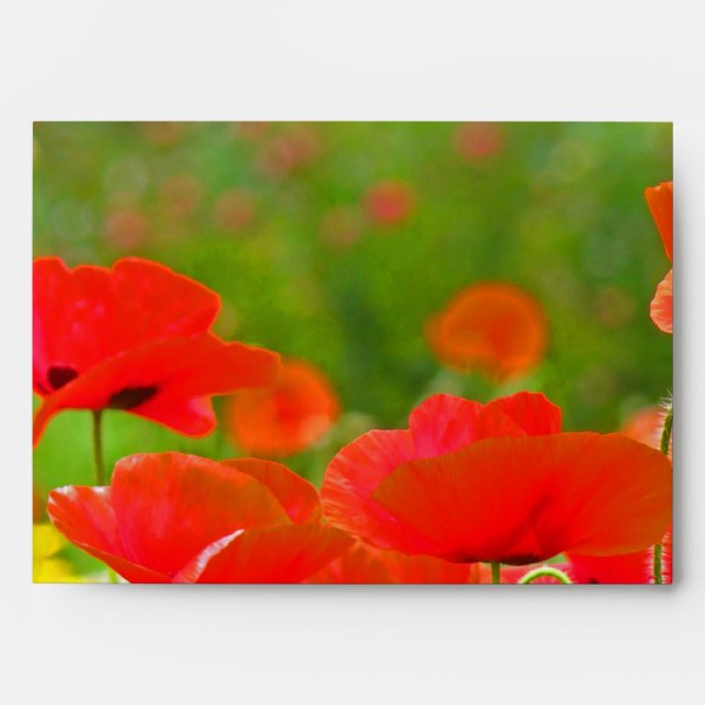 Red Poppy Flowers Envelopes Greeting Cards (Front)