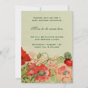 Red Poppy Flowers Floral Meadow Baby Shower Invitation
