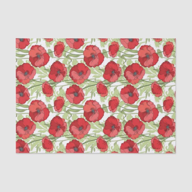 Red Poppy Flowers  Floral Tissue Paper (Front)