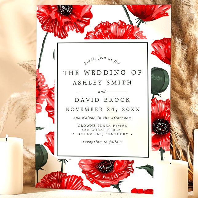 Red Poppy Flowers Floral Wedding Invitation (Creator Uploaded)