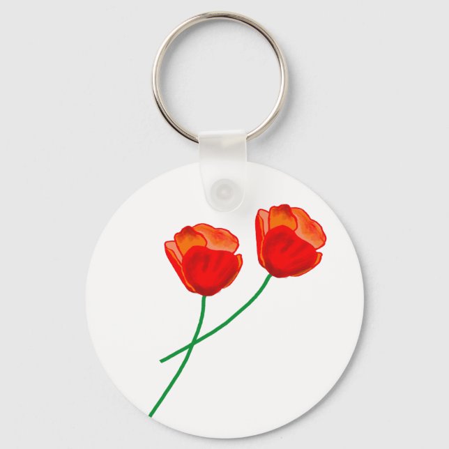Red Poppy Flowers Heart Key Ring (Front)