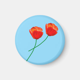 Red Poppy Flowers Heart Sky Blue Magnet