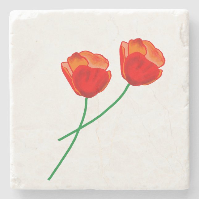Red Poppy Flowers Heart Stone Coaster (Front)