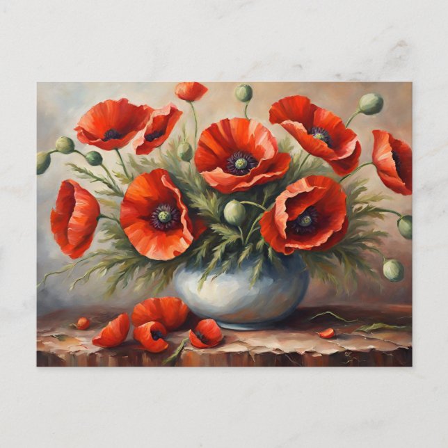 Red Poppy Flowers in Blue Vase  Postcard (Front)