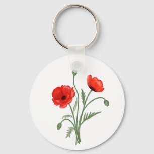 Red Poppy Flowers Key Ring