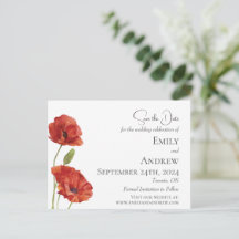 Red Poppy Flowers Minimalist Watercolor Wedding 